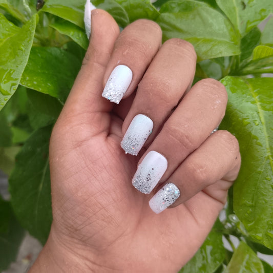 The NailzStation Glossy Glitter Ombre Press on Fake Artificial Nails Set with glue, filer, sticker application kit // 1225