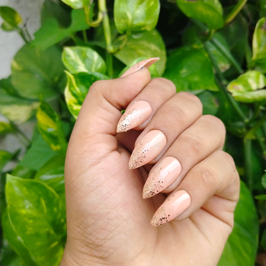 The NailzStation Glossy Nude Glitter Ombre Press on Fake Artificial Nails Set with glue, filer, sticker application kit // 1275