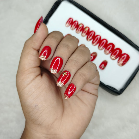 The NailzStation Glossy Red Glitter Ombre Press on Fake Artificial Nails Set with glue, filer, sticker application kit // 1228