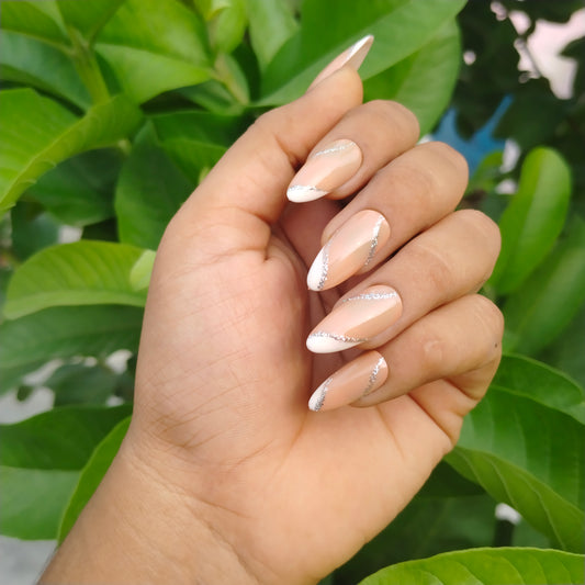 The NailzStation Glossy Glitter Swirl French Press on Fake Artificial Nails Set with glue, filer, sticker application kit // 1270