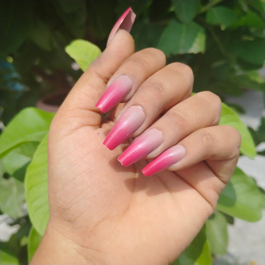 The NailzStation Glossy Maroon Ombre Press on Fake Artificial Nails Set with glue, filer, sticker application kit // 1274