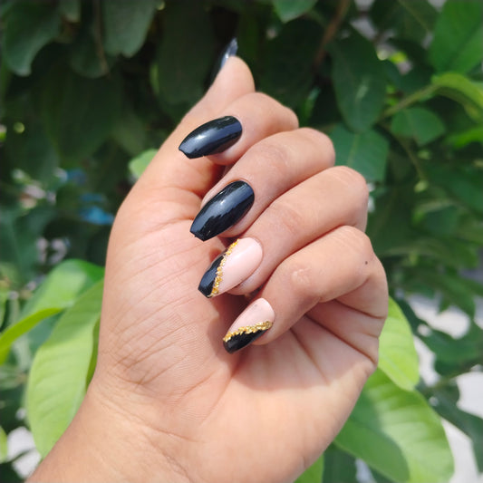 The NailzStation Glossy Black French Press on Fake Artificial Nails Set with glue, filer, sticker application kit // 1232