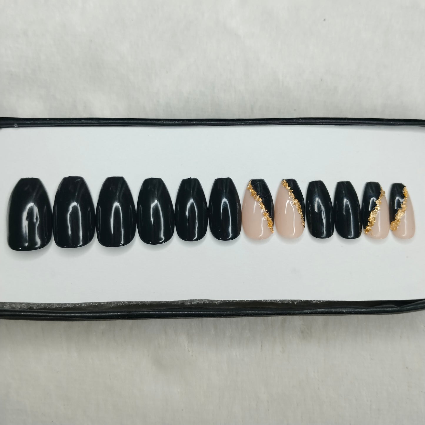 The NailzStation Glossy Black French Press on Fake Artificial Nails Set with glue, filer, sticker application kit // 1232