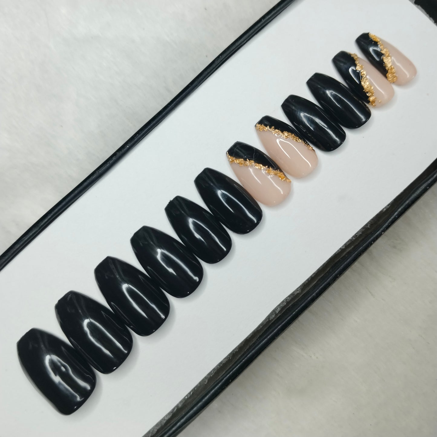 The NailzStation Glossy Black French Press on Fake Artificial Nails Set with glue, filer, sticker application kit // 1232