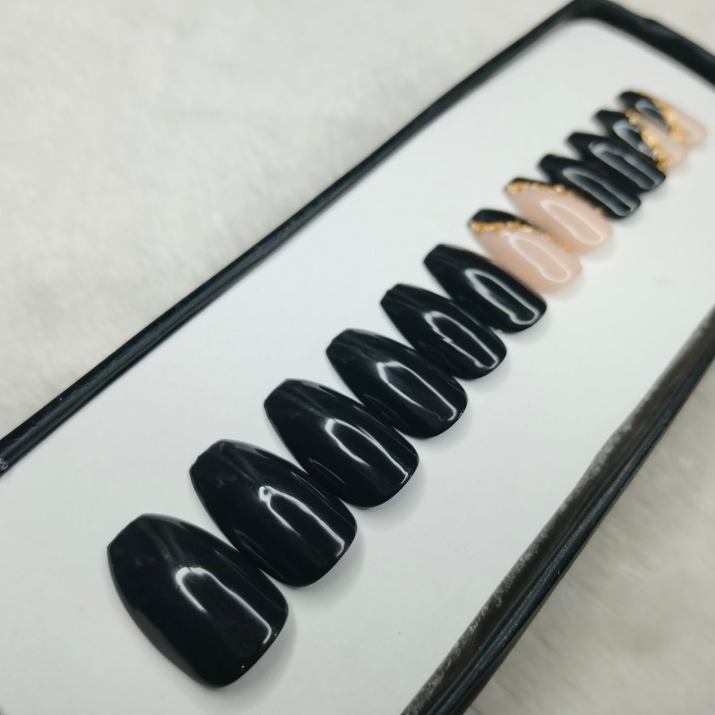 The NailzStation Glossy Black French Press on Fake Artificial Nails Set with glue, filer, sticker application kit // 1232