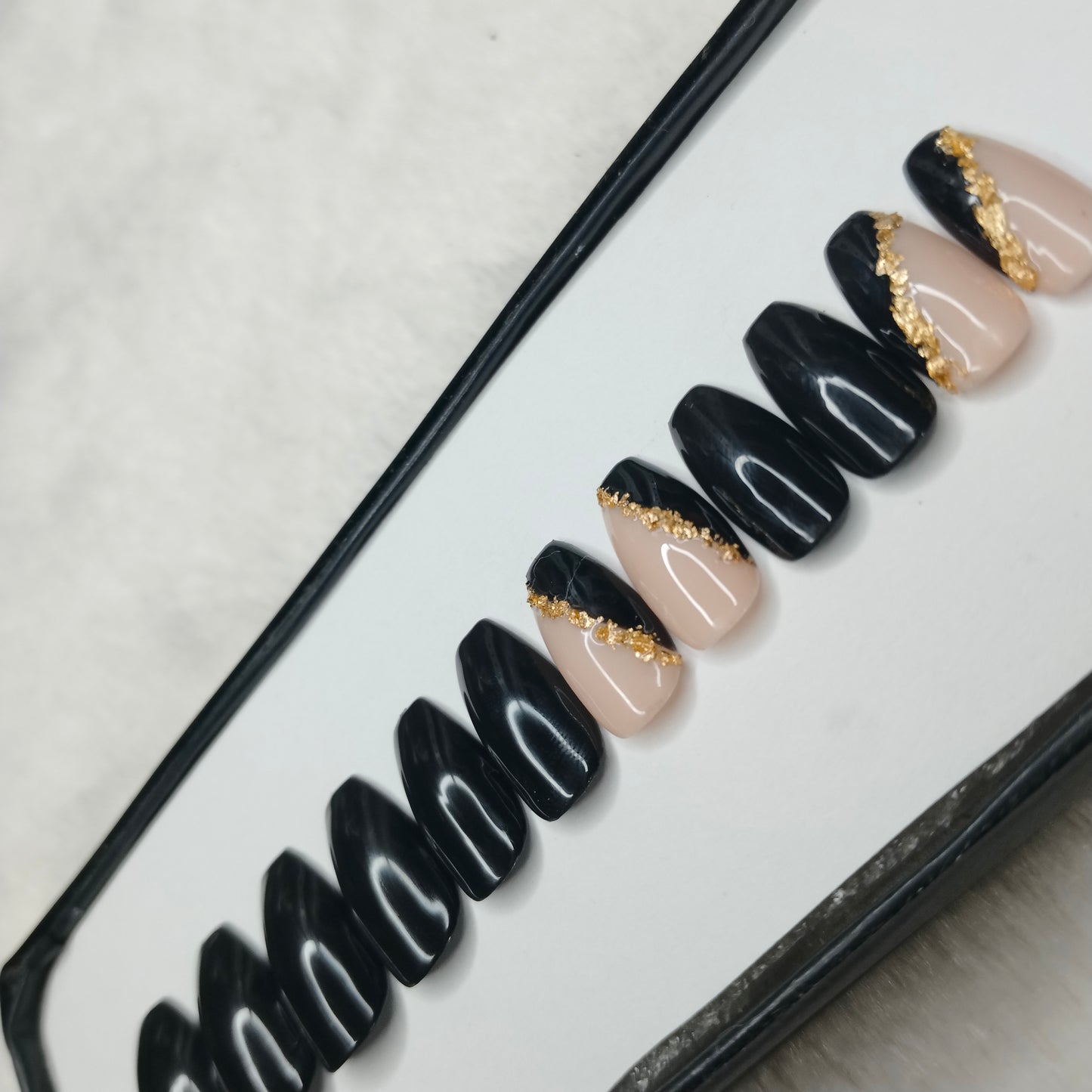 The NailzStation Glossy Black French Press on Fake Artificial Nails Set with glue, filer, sticker application kit // 1232