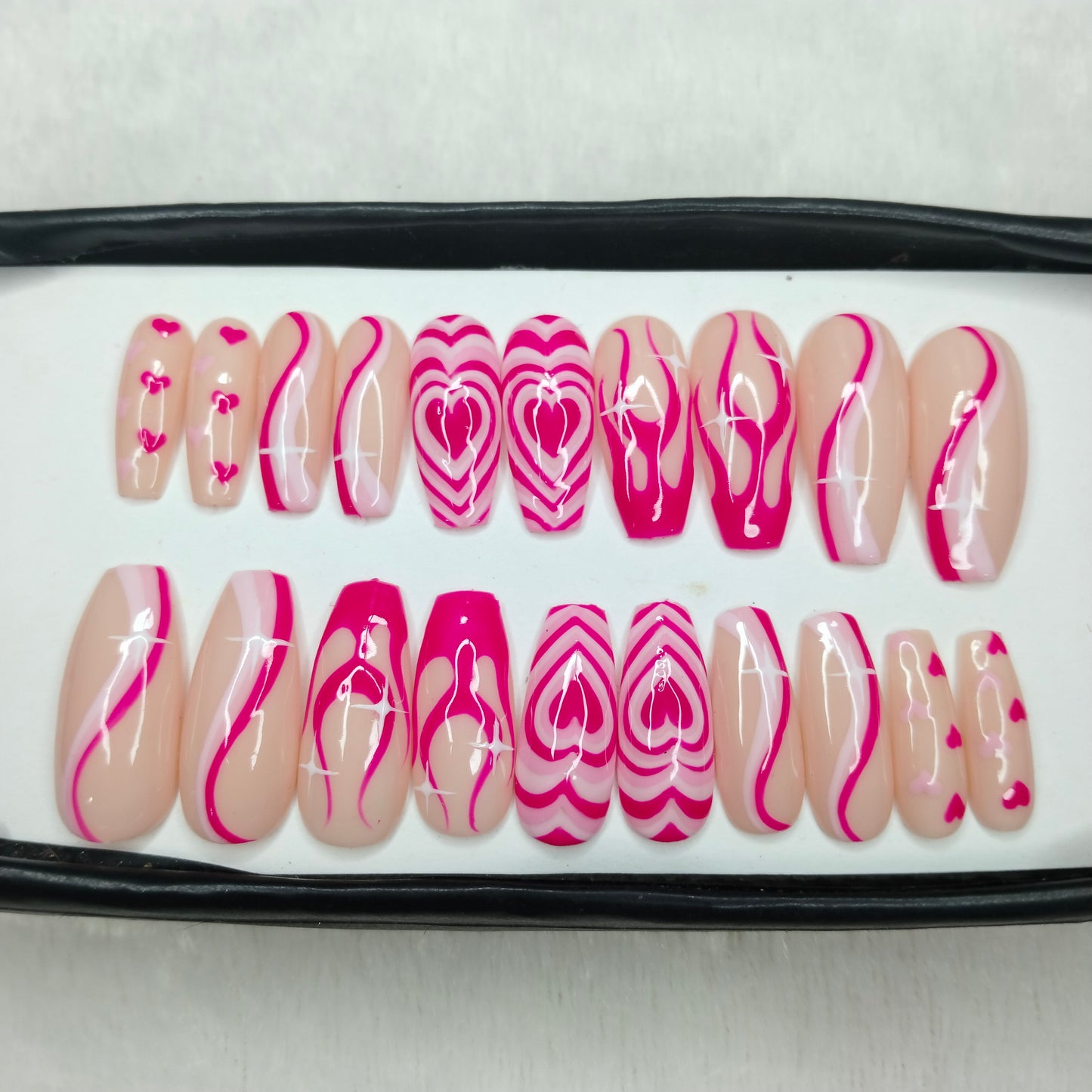 The NailzStation Glossy Pink Valentine Press on Fake Artificial Nails Set with glue, filer, sticker application kit // 1243