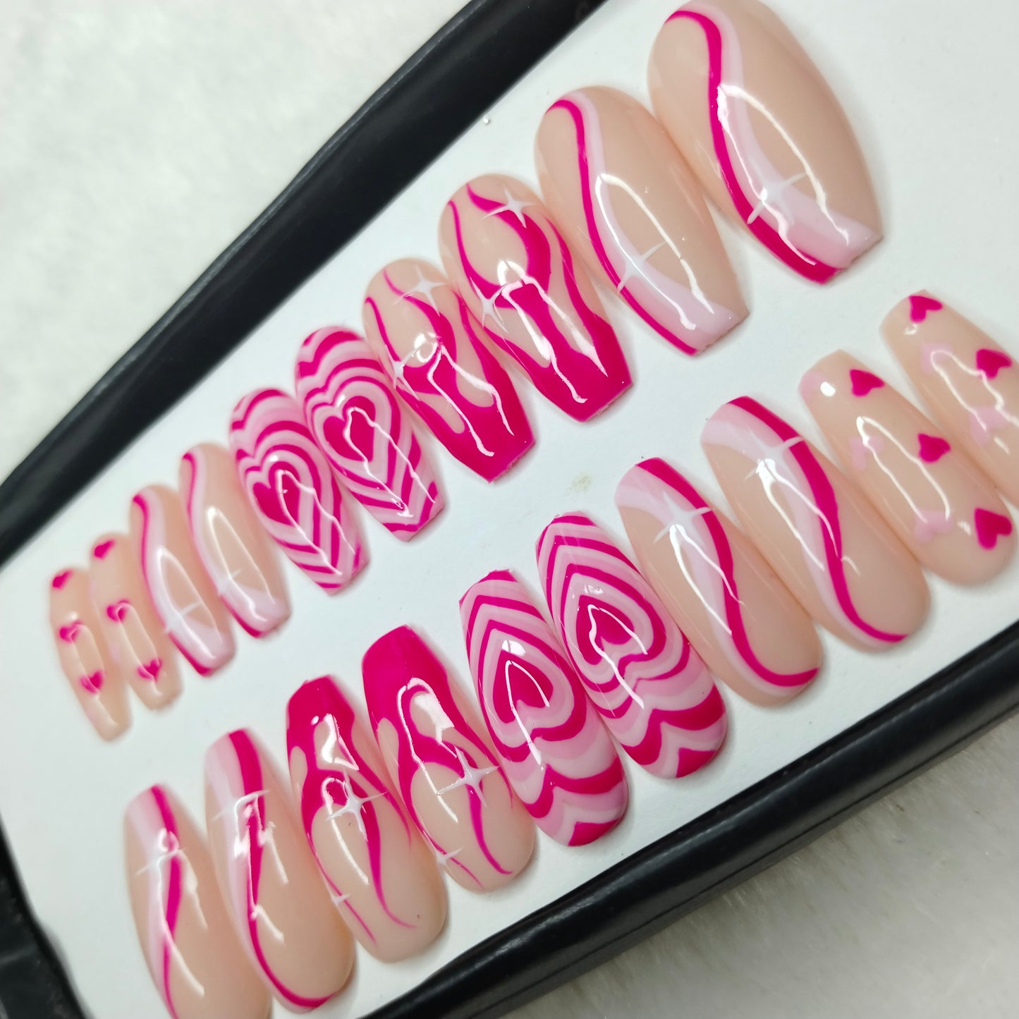 The NailzStation Glossy Pink Valentine Press on Fake Artificial Nails Set with glue, filer, sticker application kit // 1243