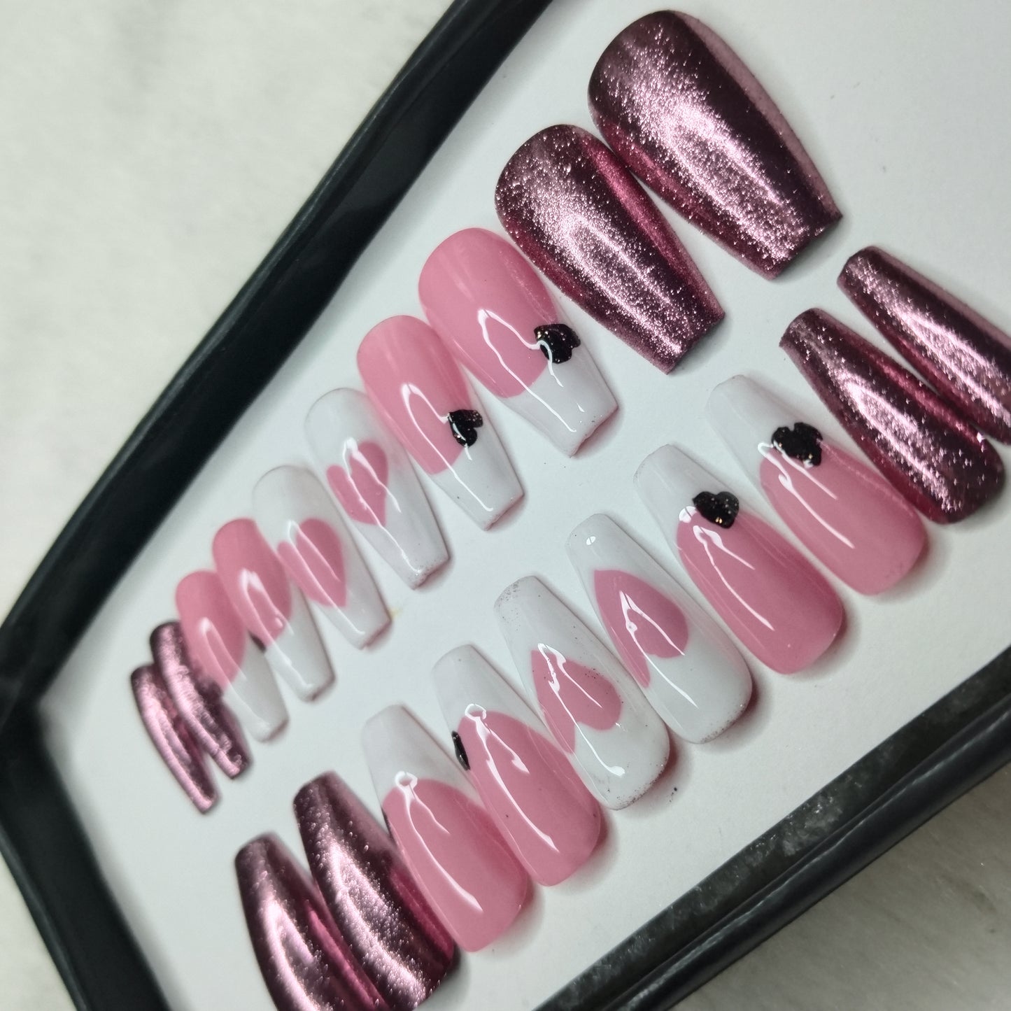 The NailzStation Glossy Chrome Hearts Press on Fake Artificial Nails Set with glue, filer, sticker application kit // 1245