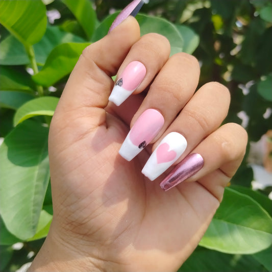 The NailzStation Glossy Chrome Hearts Press on Fake Artificial Nails Set with glue, filer, sticker application kit // 1245