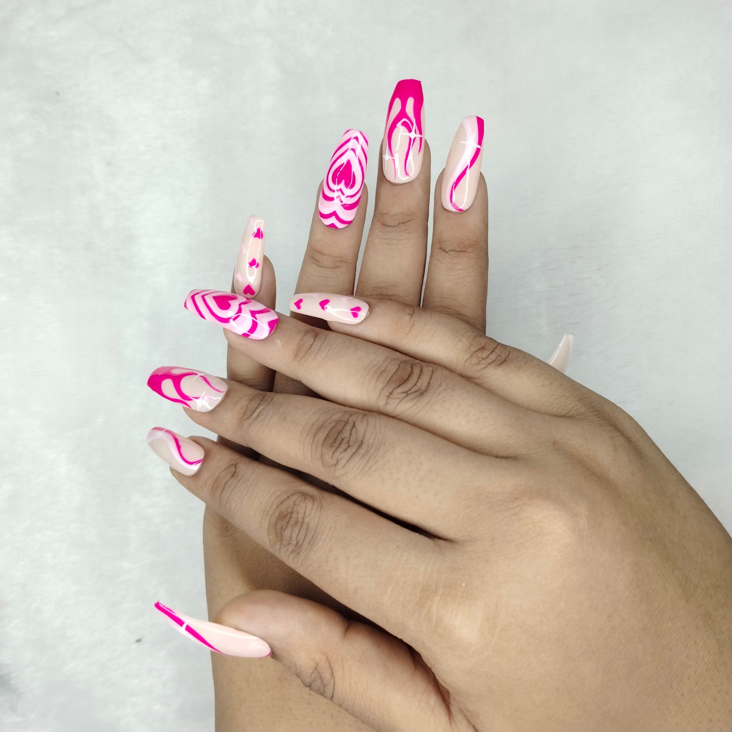 The NailzStation Glossy Pink Valentine Press on Fake Artificial Nails Set with glue, filer, sticker application kit // 1243