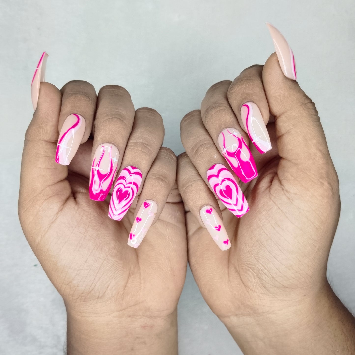 The NailzStation Glossy Pink Valentine Press on Fake Artificial Nails Set with glue, filer, sticker application kit // 1243