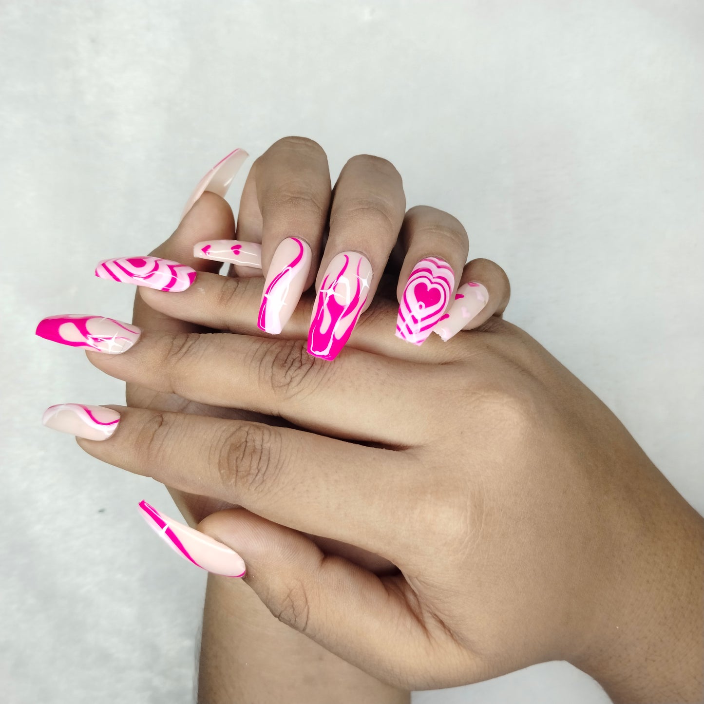 The NailzStation Glossy Pink Valentine Press on Fake Artificial Nails Set with glue, filer, sticker application kit // 1243