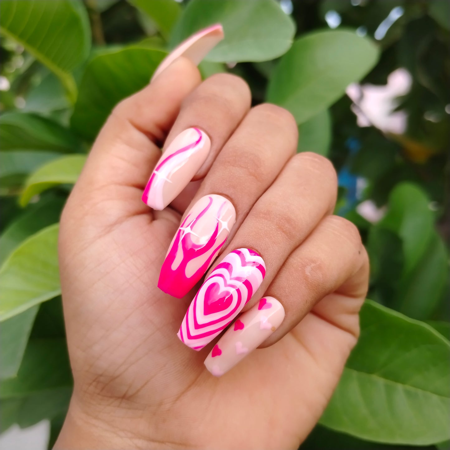 The NailzStation Glossy Pink Valentine Press on Fake Artificial Nails Set with glue, filer, sticker application kit // 1243