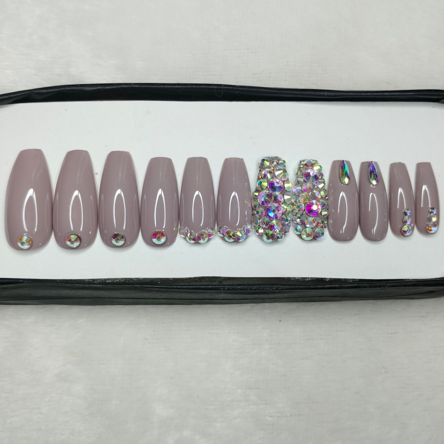 The NailzStation Glossy Mauve Studded Press on Fake Artificial Nails Set with glue, filer, sticker application kit // 1241