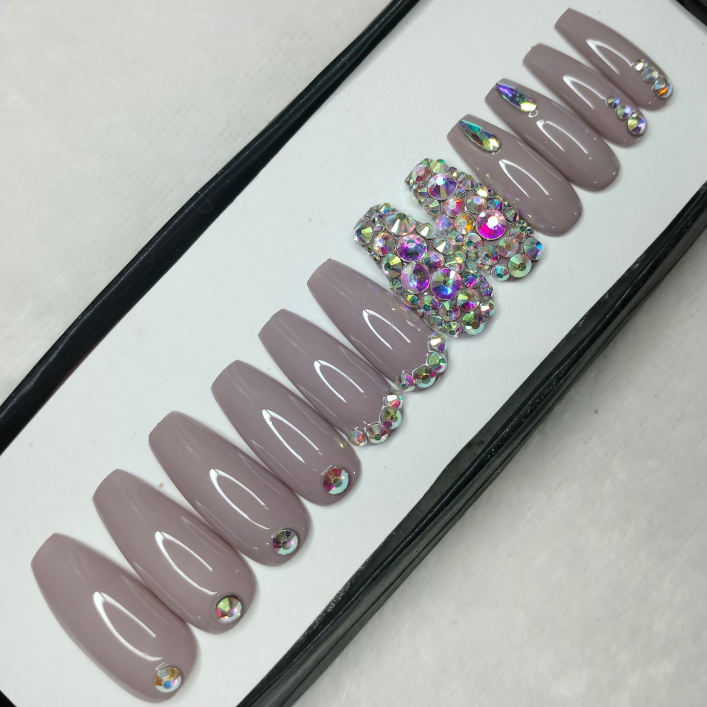 The NailzStation Glossy Mauve Studded Press on Fake Artificial Nails Set with glue, filer, sticker application kit // 1241