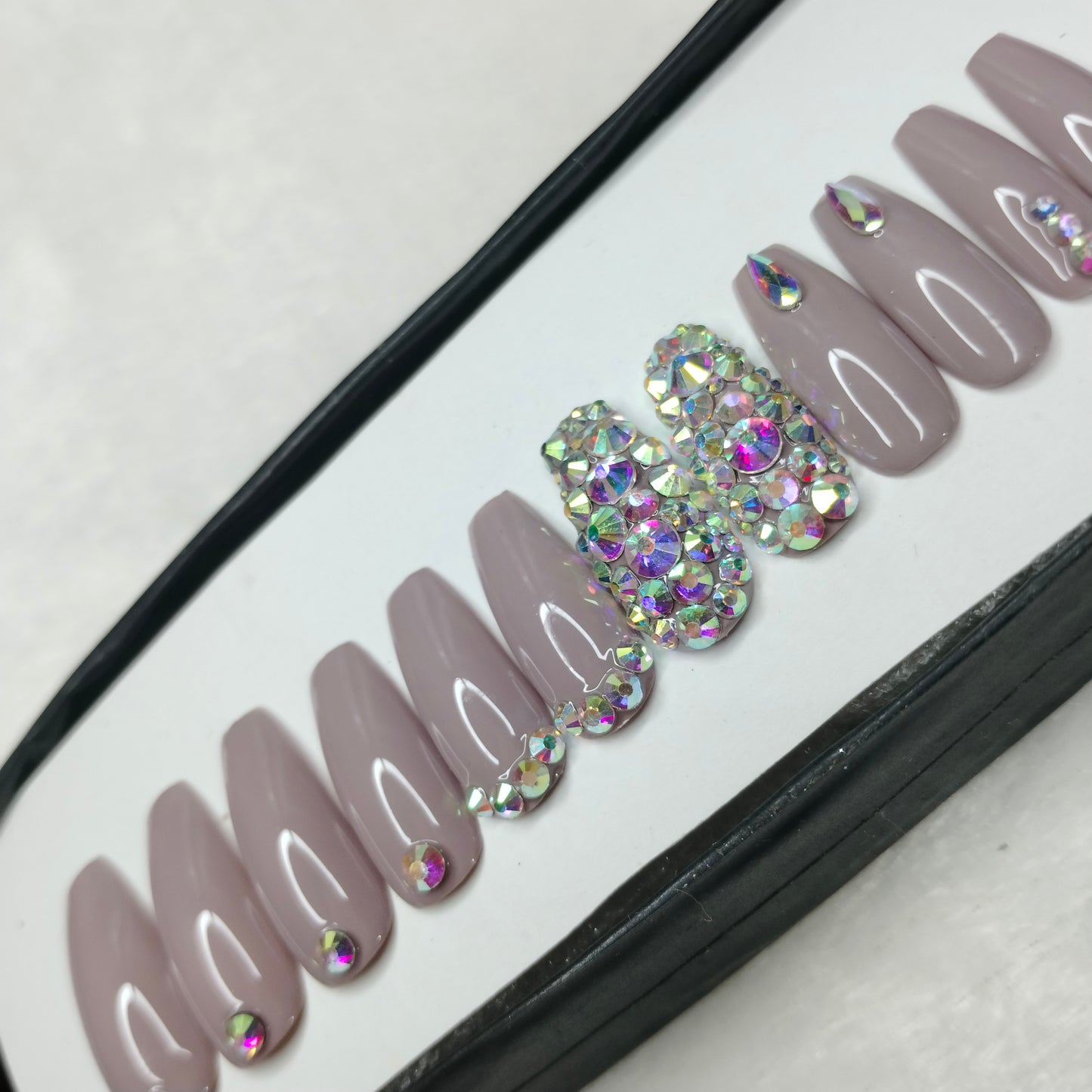 The NailzStation Glossy Mauve Studded Press on Fake Artificial Nails Set with glue, filer, sticker application kit // 1241