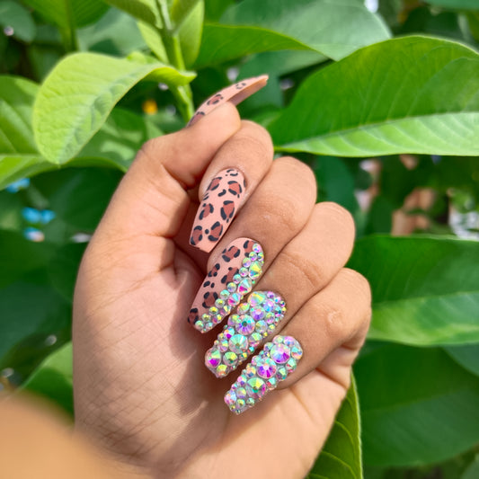 The NailzStation Matte Studded Animal Print Press on Fake Artificial Nails Set with glue, filer, sticker application kit // 1239