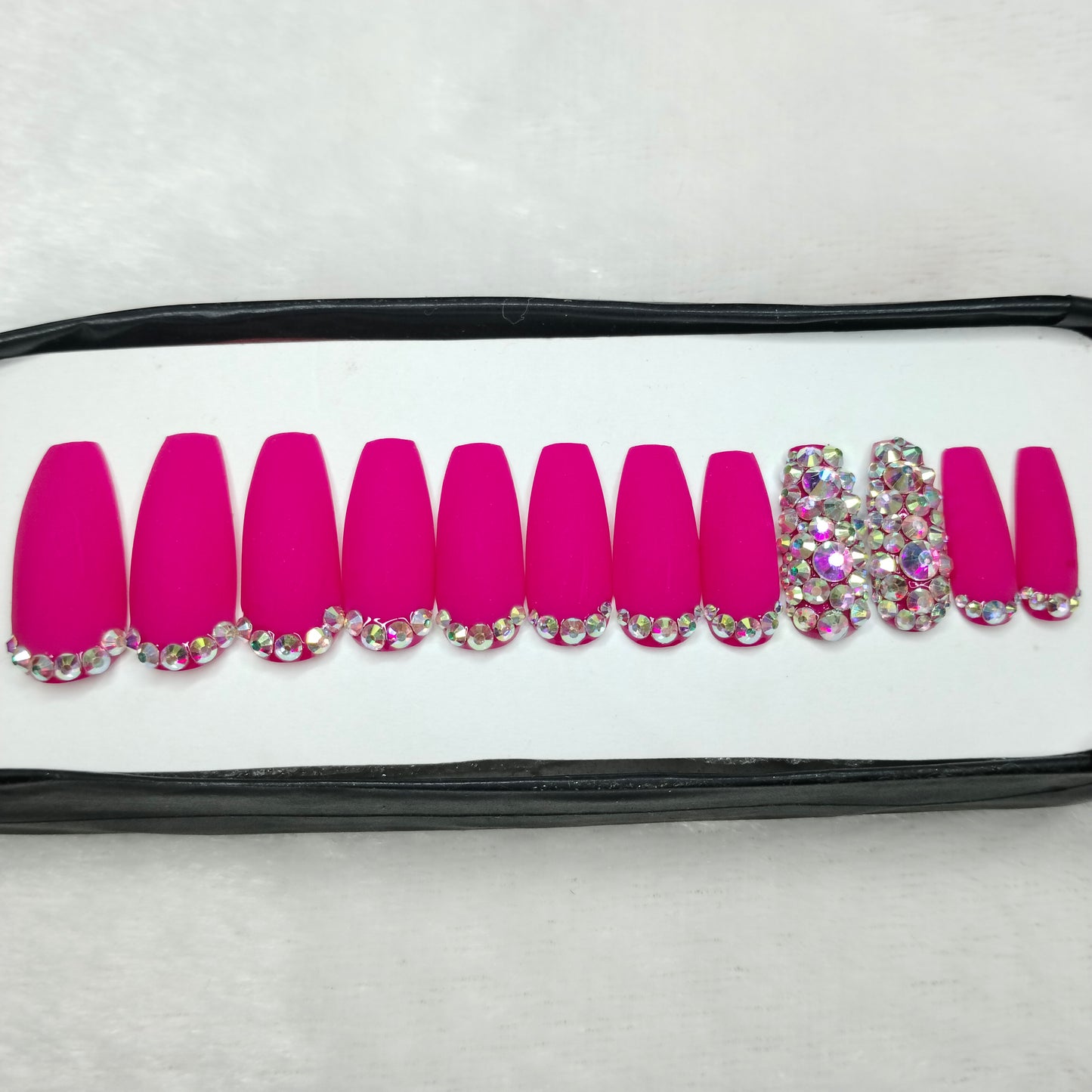The NailzStation Matte Pink Studded Press on Fake Artificial Nails Set with glue, filer, sticker application kit // 1240