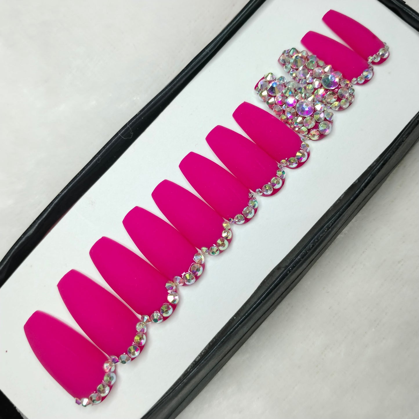 The NailzStation Matte Pink Studded Press on Fake Artificial Nails Set with glue, filer, sticker application kit // 1240