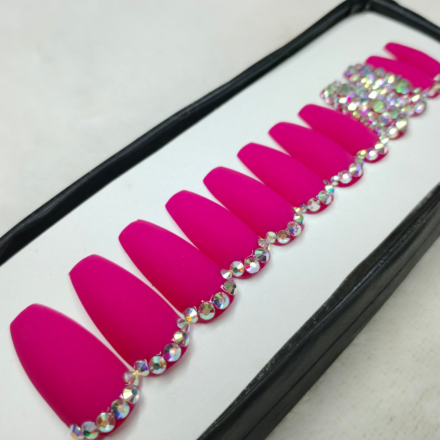 The NailzStation Matte Pink Studded Press on Fake Artificial Nails Set with glue, filer, sticker application kit // 1240