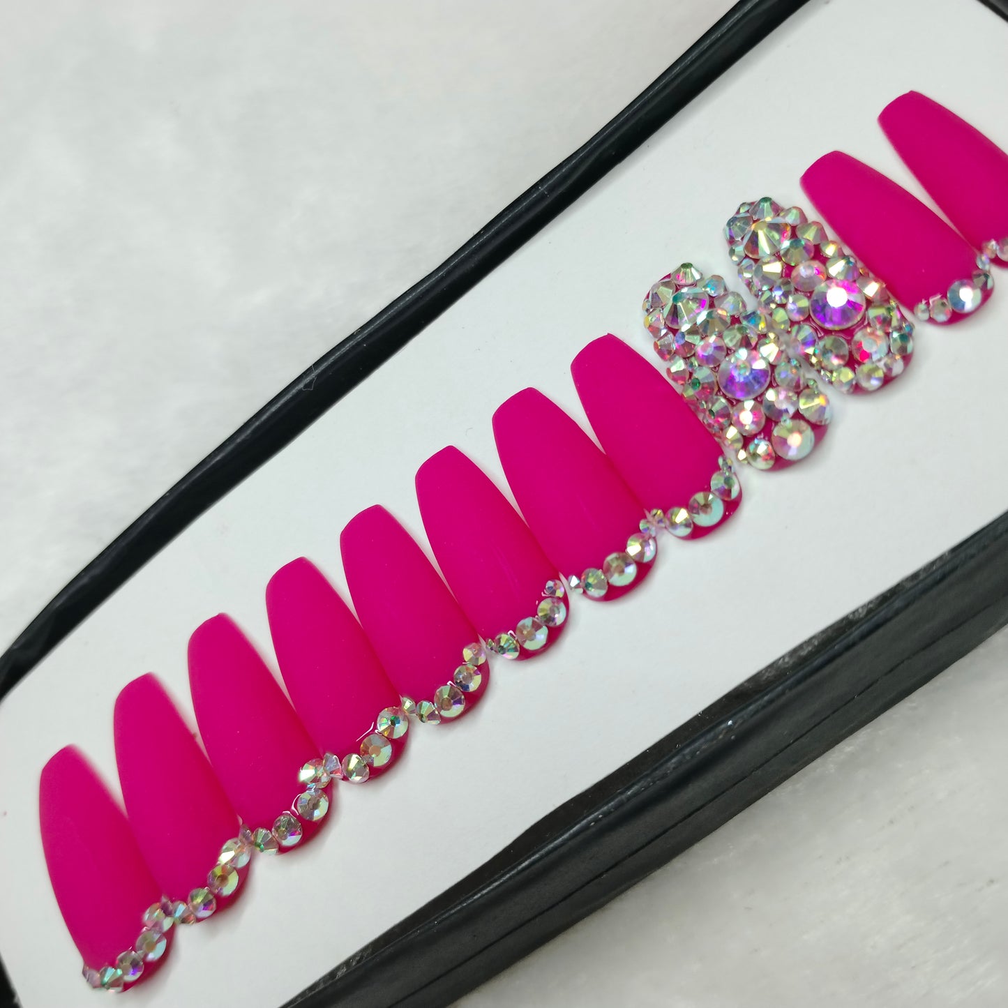 The NailzStation Matte Pink Studded Press on Fake Artificial Nails Set with glue, filer, sticker application kit // 1240