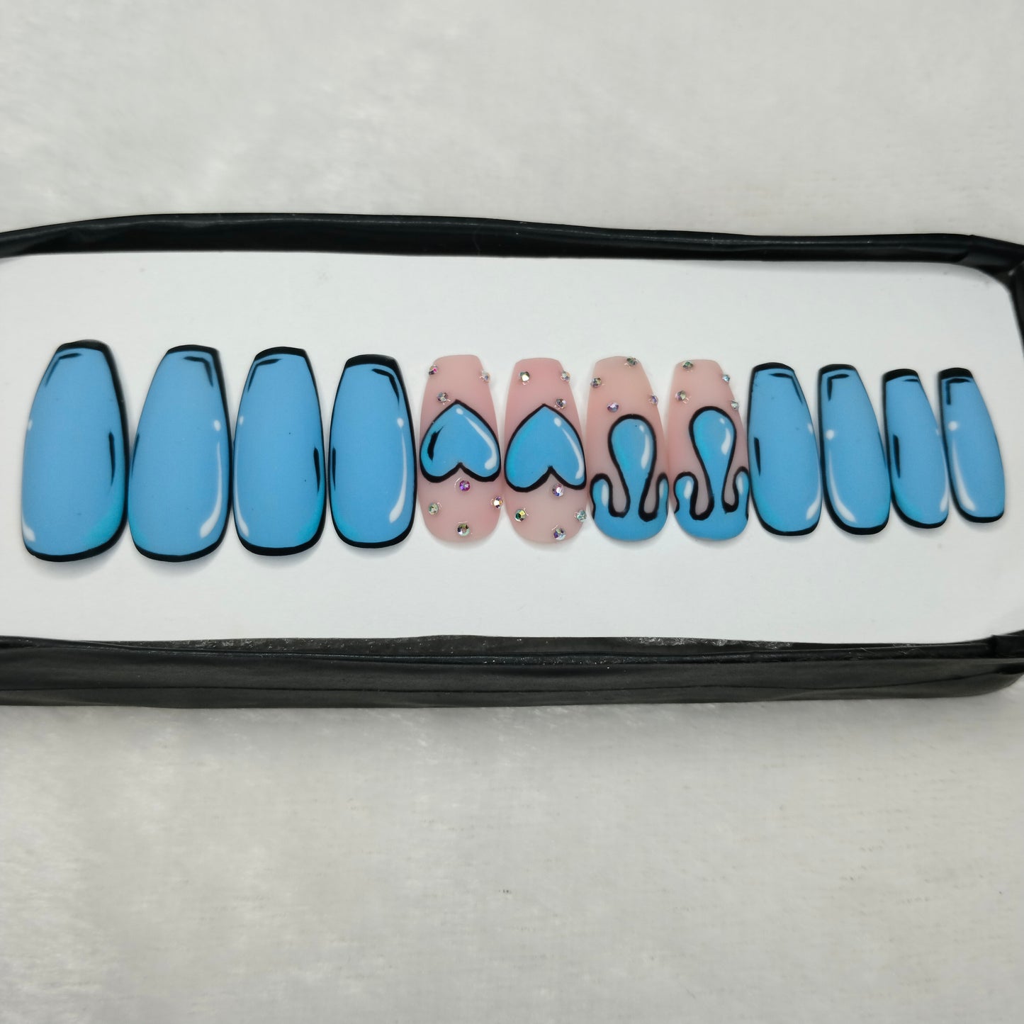 The NailzStation Matte Cartoon Hearts Press on Fake Artificial Nails Set with glue, filer, sticker application kit // 1236