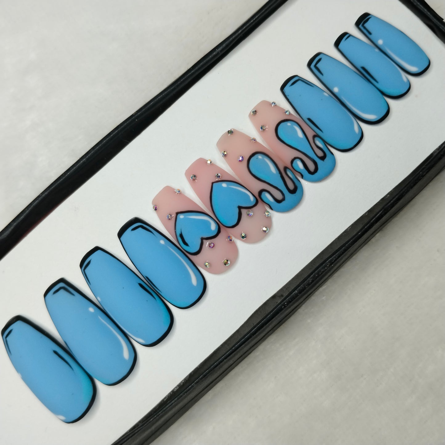 The NailzStation Matte Cartoon Hearts Press on Fake Artificial Nails Set with glue, filer, sticker application kit // 1236