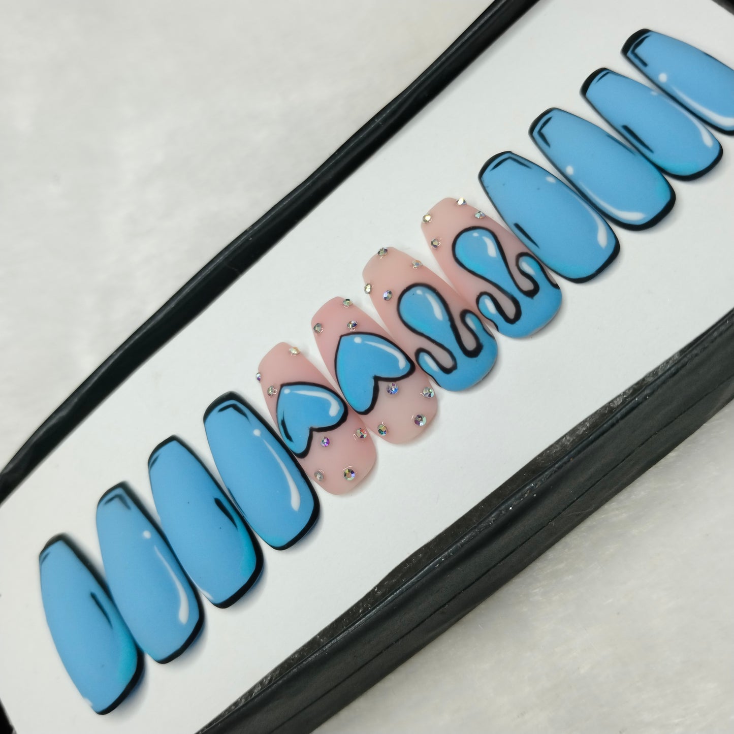 The NailzStation Matte Cartoon Hearts Press on Fake Artificial Nails Set with glue, filer, sticker application kit // 1236