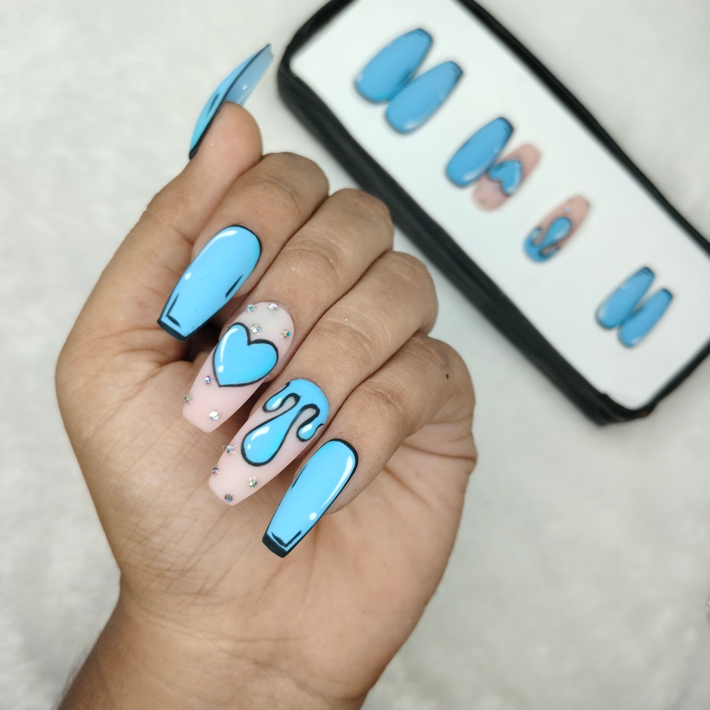 The NailzStation Matte Cartoon Hearts Press on Fake Artificial Nails Set with glue, filer, sticker application kit // 1236