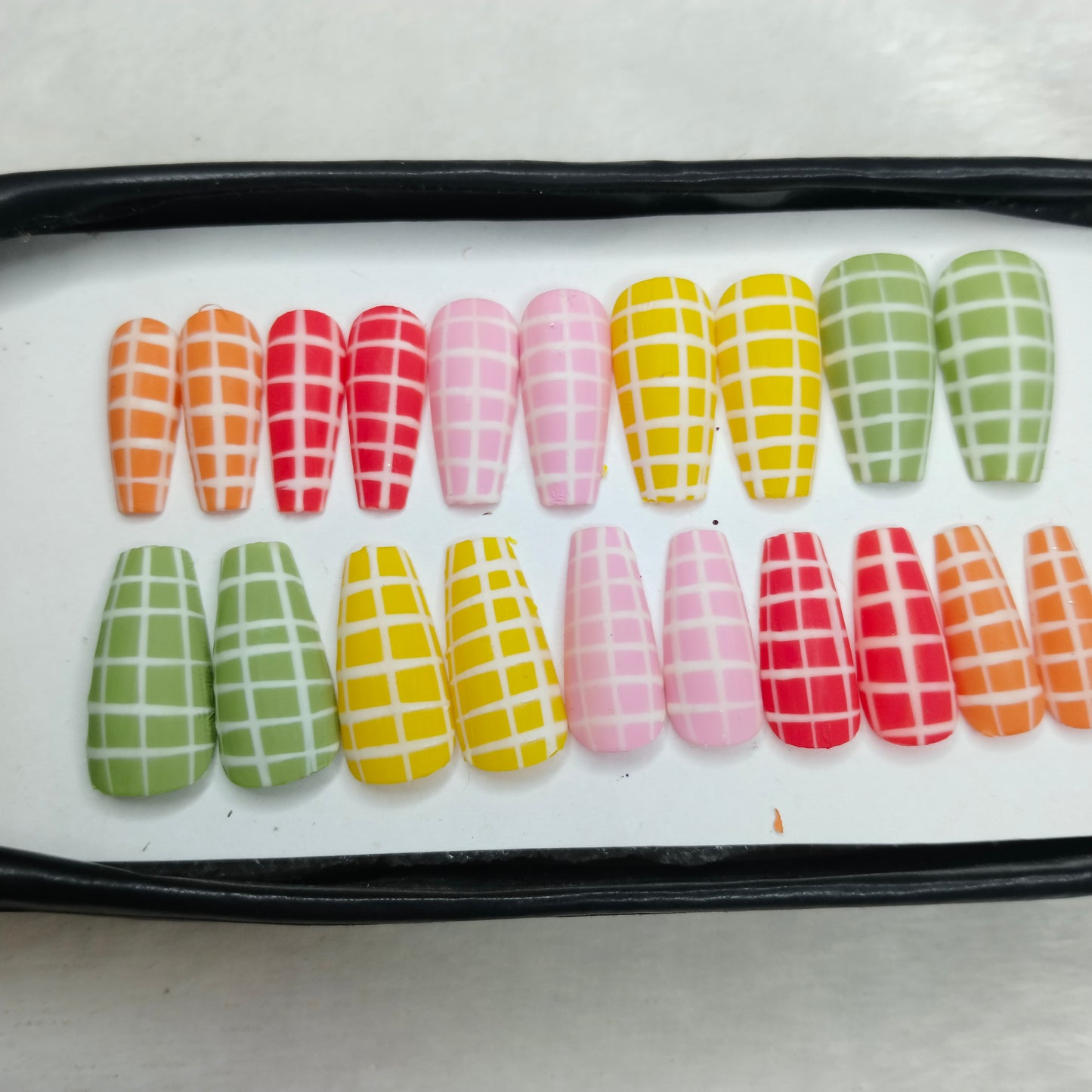 The NailzStation Matte Pastel Blocks Press on Fake Artificial Nails Set with glue, filer, sticker application kit // 1267