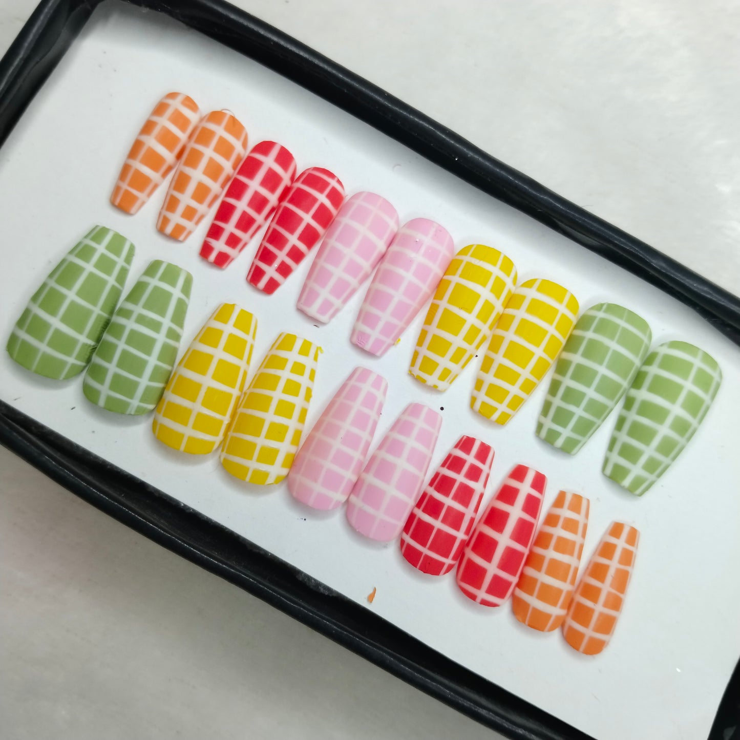 The NailzStation Matte Pastel Blocks Press on Fake Artificial Nails Set with glue, filer, sticker application kit // 1267