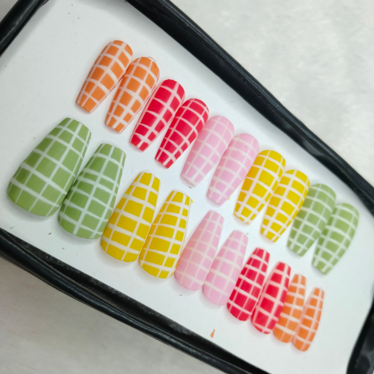 The NailzStation Matte Pastel Blocks Press on Fake Artificial Nails Set with glue, filer, sticker application kit // 1267