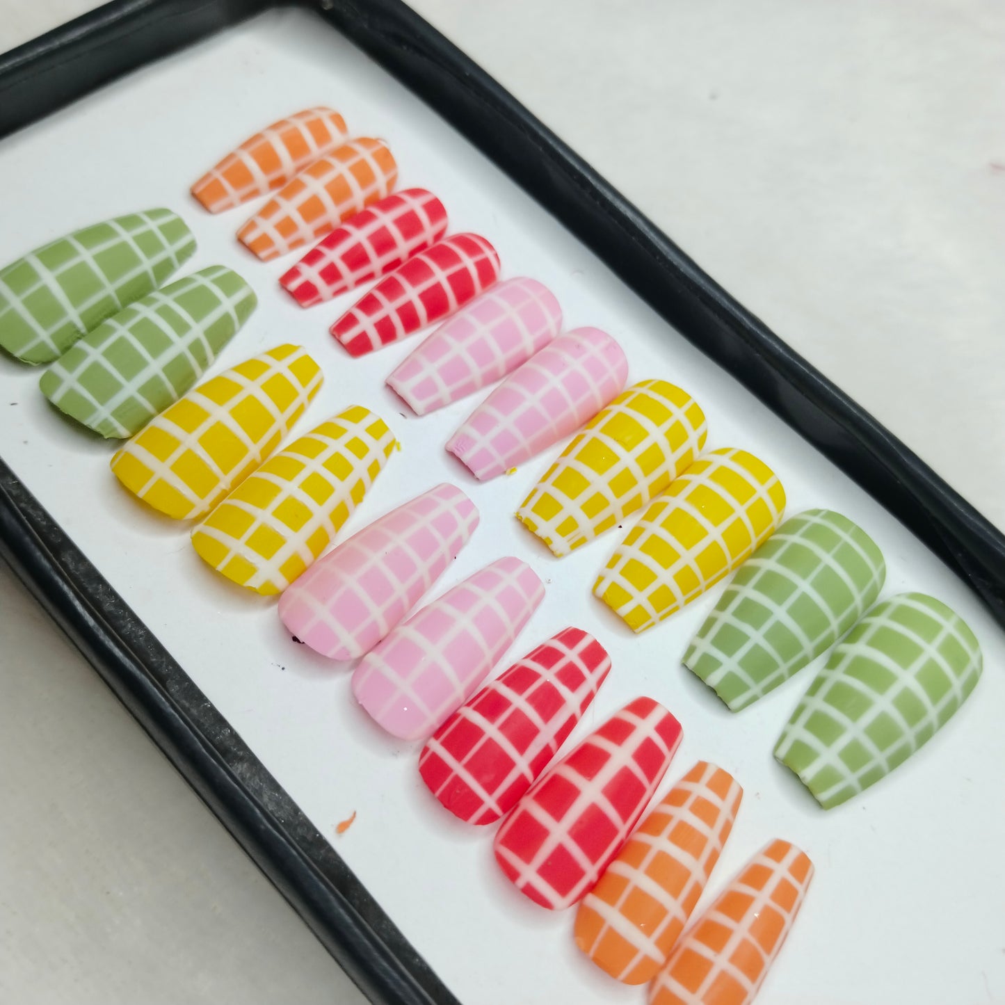 The NailzStation Matte Pastel Blocks Press on Fake Artificial Nails Set with glue, filer, sticker application kit // 1267