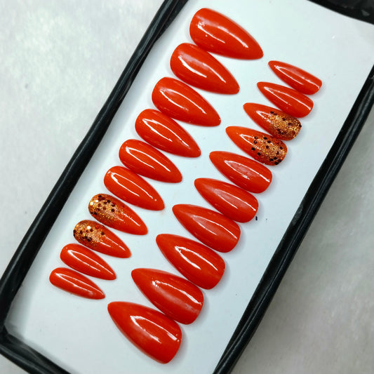 The NailzStation Glossy Red Glitter Ombre Press on Fake Artificial Nails Set with glue, filer, sticker application kit // 1262