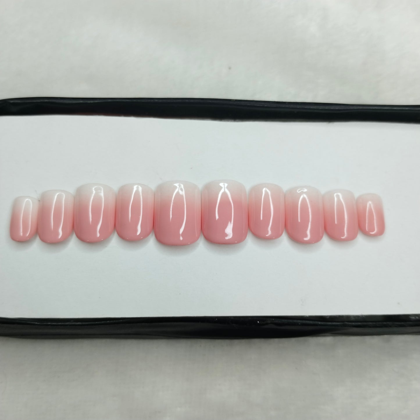 The NailzStation Glossy Pink and White Ombre Press on Fake Artificial Nails Set with glue, filer, sticker application kit // 1433