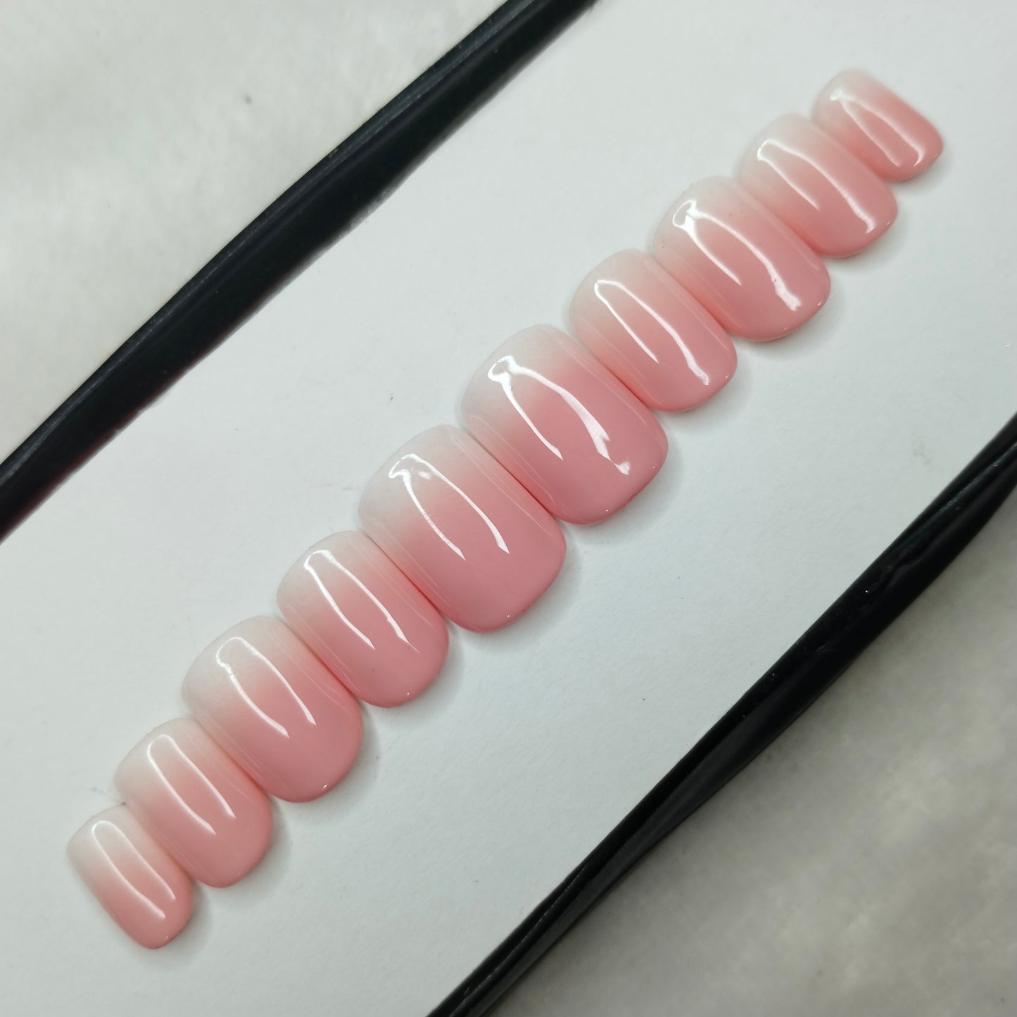 The NailzStation Glossy Pink and White Ombre Press on Fake Artificial Nails Set with glue, filer, sticker application kit // 1433