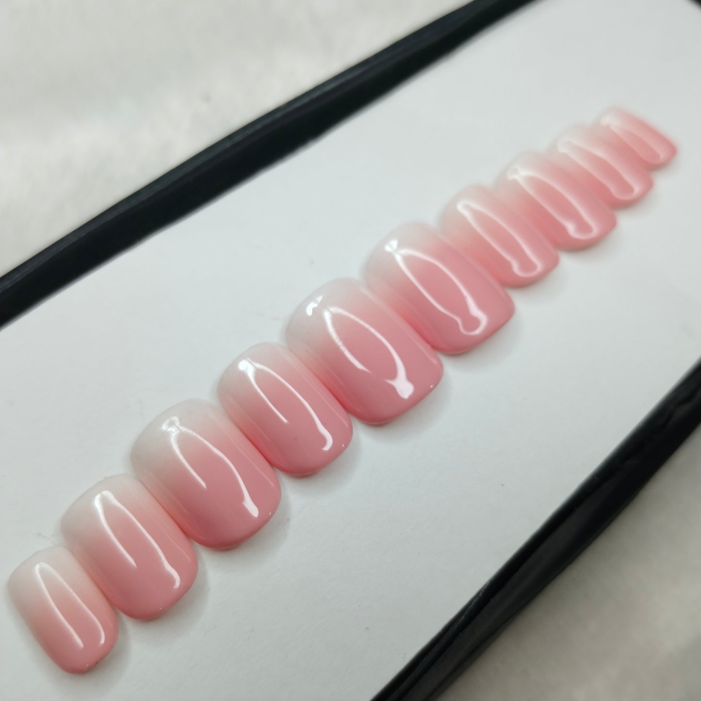 The NailzStation Glossy Pink and White Ombre Press on Fake Artificial Nails Set with glue, filer, sticker application kit // 1433