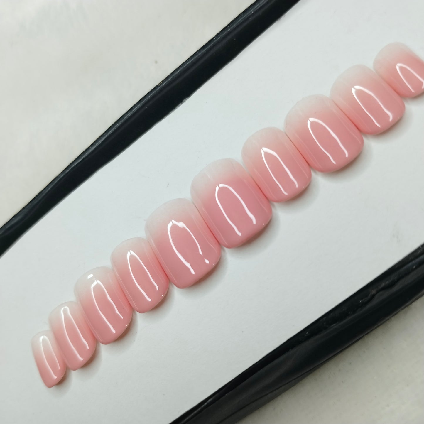 The NailzStation Glossy Pink and White Ombre Press on Fake Artificial Nails Set with glue, filer, sticker application kit // 1433