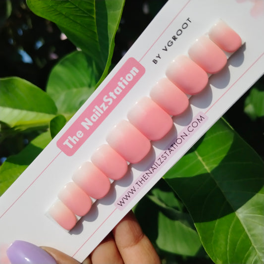 The NailzStation Glossy Pink and White Ombre Press on Fake Artificial Nails Set with glue, filer, sticker application kit // 1433