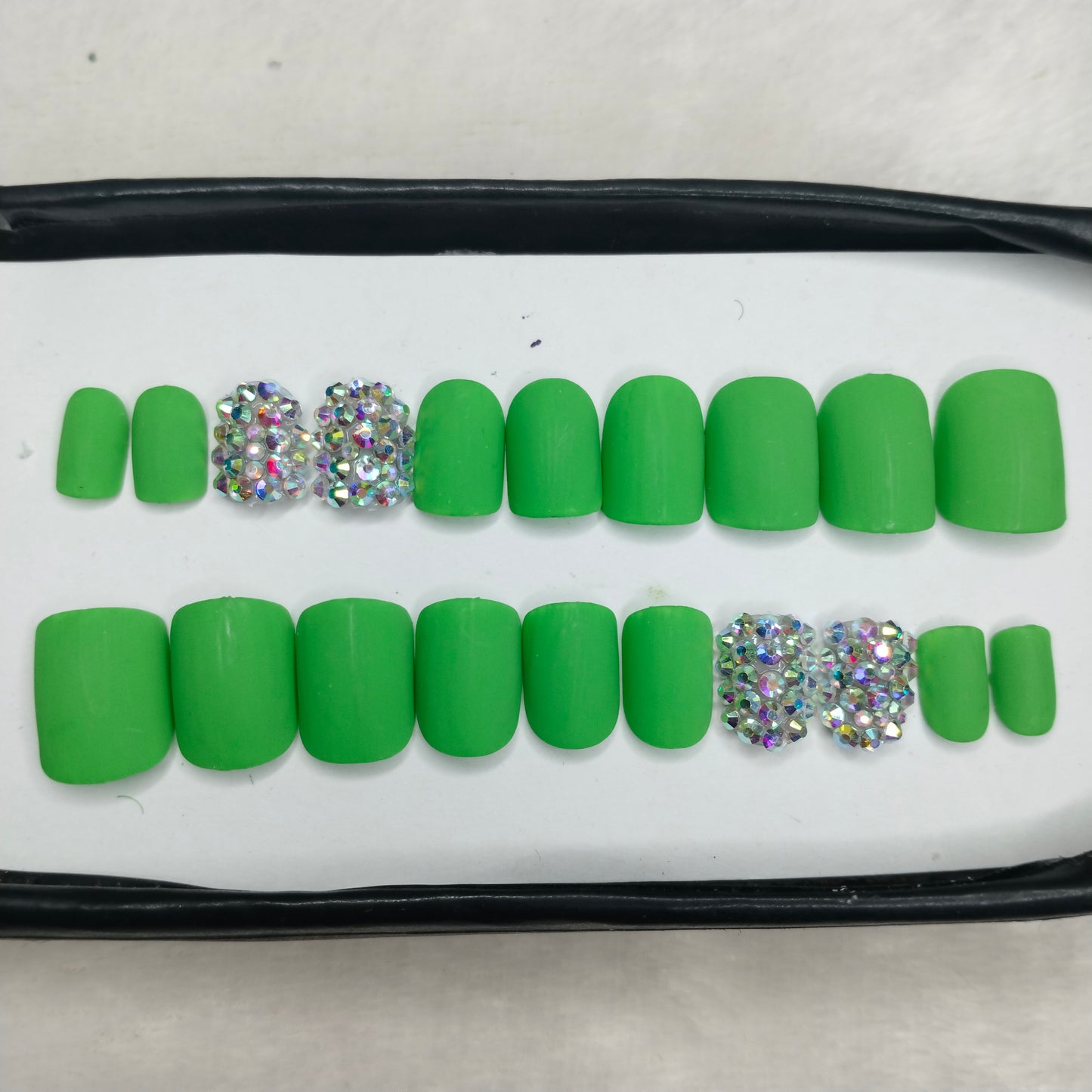 The NailzStation Matte Green Studded Press on Fake Artificial Nails Set with glue, filer, sticker application kit // 1436