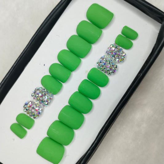 The NailzStation Matte Green Studded Press on Fake Artificial Nails Set with glue, filer, sticker application kit // 1436