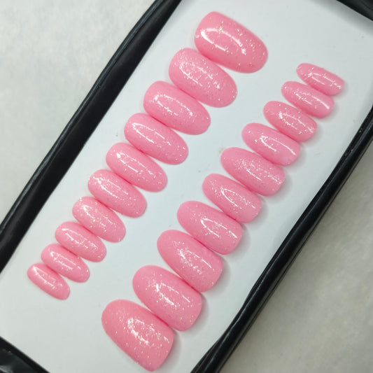 The NailzStation Glossy Light Pink Glitter Press on Fake Artificial Nails Set with glue, filer, sticker application kit // 1399