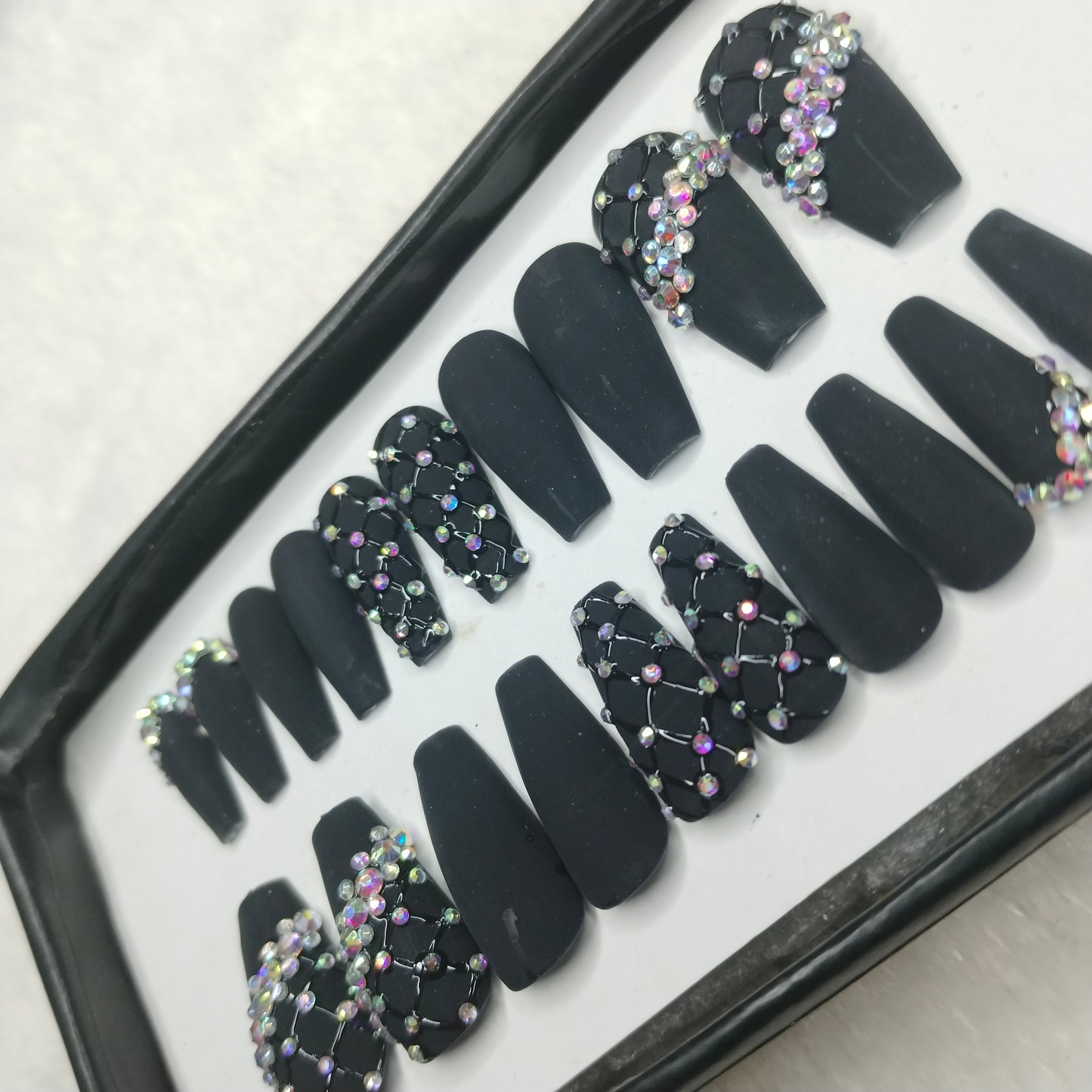 The NailzStation Matte Black Studded Press on Fake Artificial Nails Set with glue, filer, sticker application kit // 1431