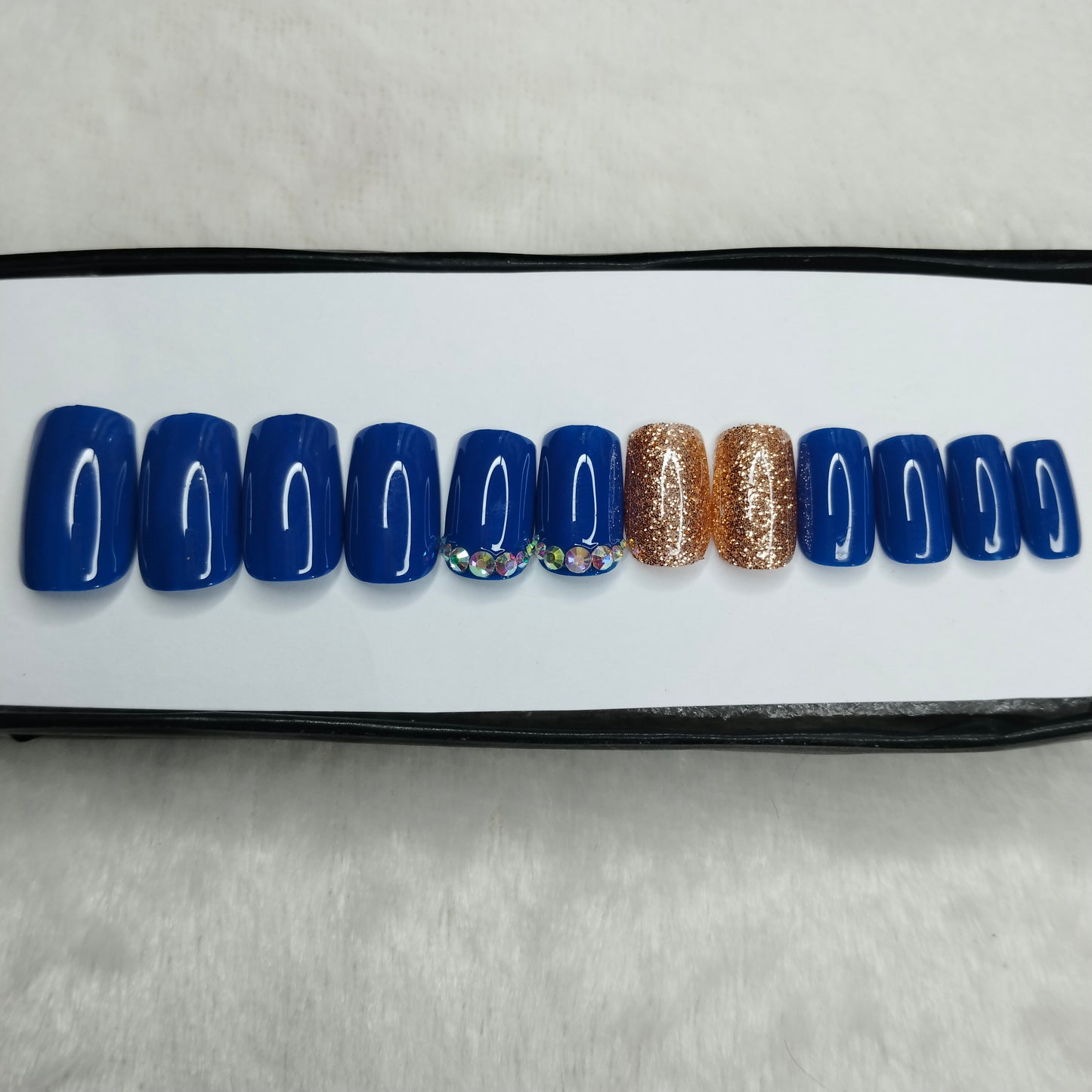 The NailzStation Glossy Blue Glitter Studded Press on Fake Artificial Nails Set with glue, filer, sticker application kit // 1427