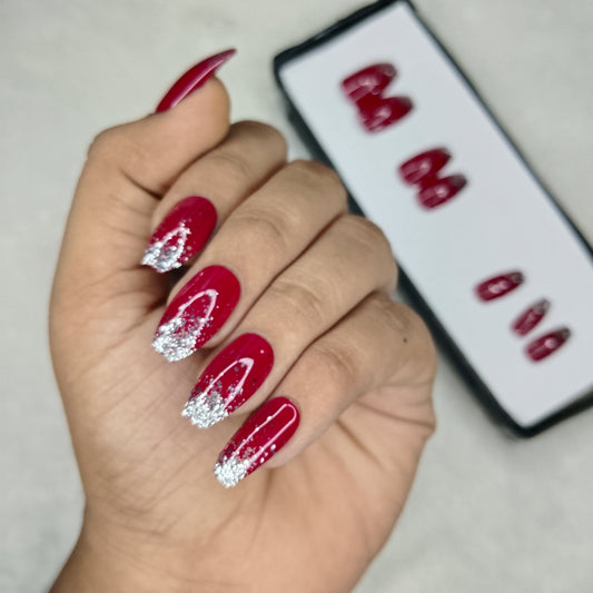 The NailzStation Glossy Pink Glitter Ombre Press on Fake Artificial Nails Set with glue, filer, sticker application kit // 1429