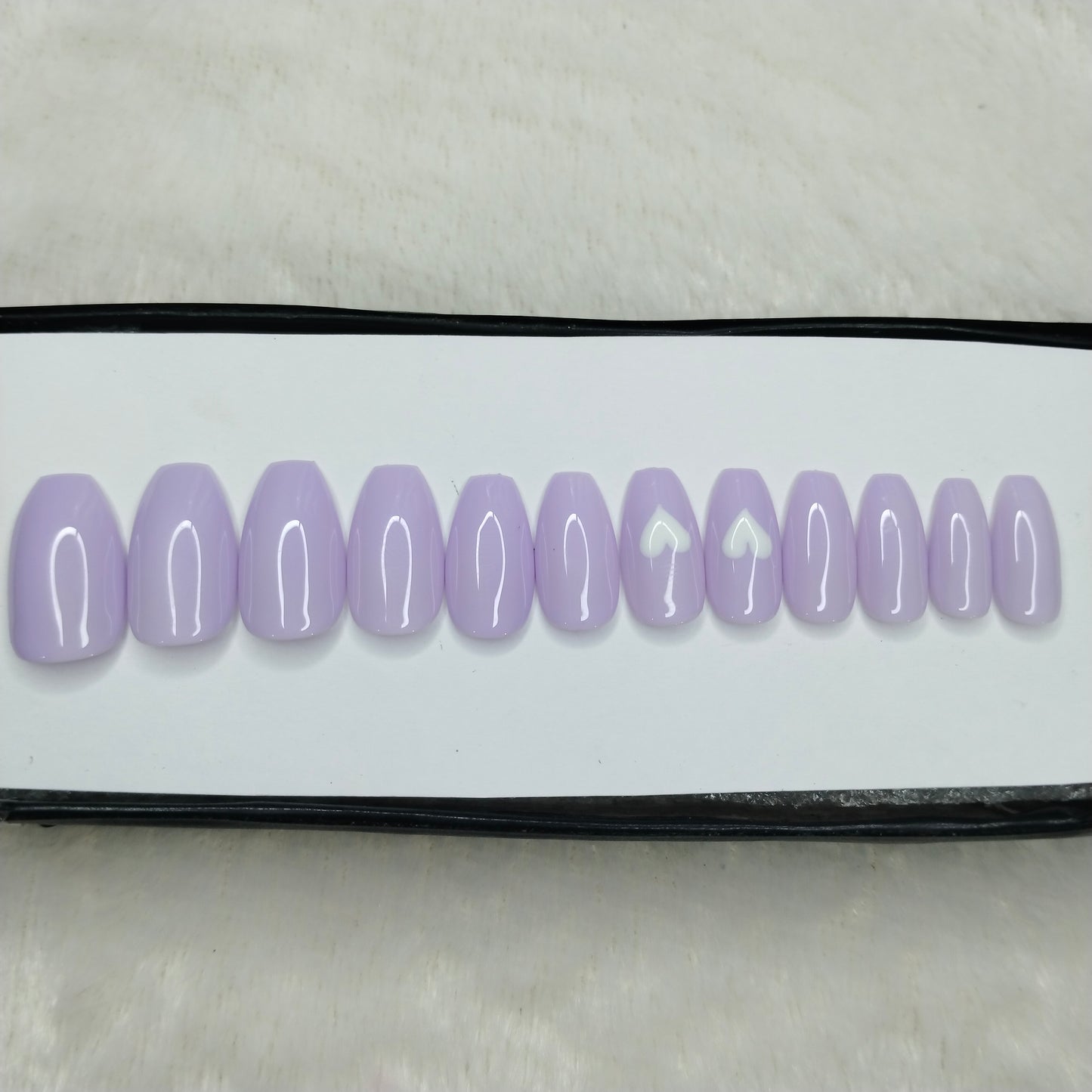 The NailzStation Glossy Light Purple Hearts Press on Fake Artificial Nails Set with glue, filer, sticker application kit // 1424