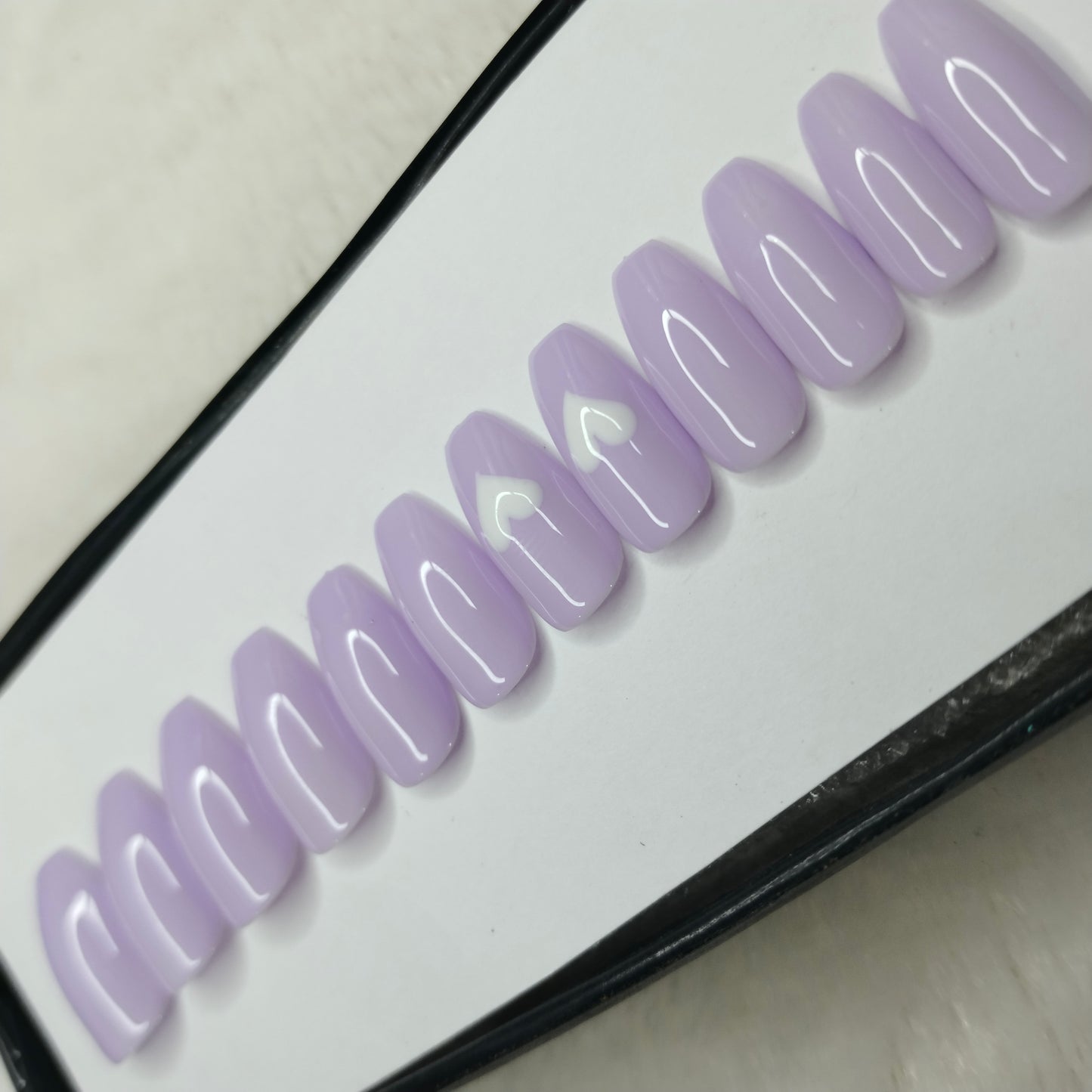 The NailzStation Glossy Light Purple Hearts Press on Fake Artificial Nails Set with glue, filer, sticker application kit // 1424