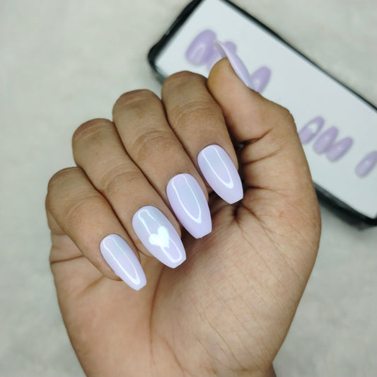 The NailzStation Glossy Light Purple Hearts Press on Fake Artificial Nails Set with glue, filer, sticker application kit // 1424