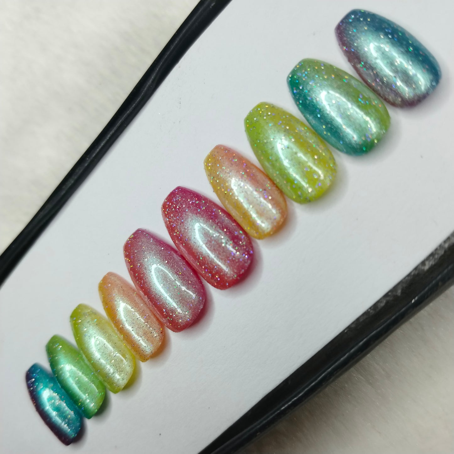 The NailzStation Glossy Colorful Ombre Chrome Press on Fake Artificial Nails Set with glue, filer, sticker application kit // 1418